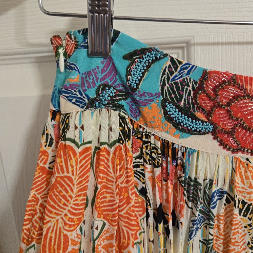 Anthropologie BHANUNI BY JYOTI Floral Orange And BlueMaxi Boho Skirt Size 6 - Picture 5 of 15